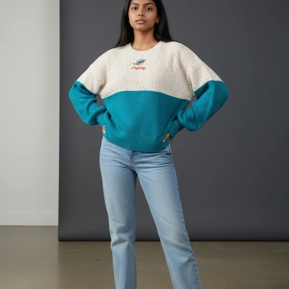 Miami Dolphins Colorblock Sweater WEAR by Erin Andrews | NFL Official NWT - XXL - Picture 1 of 7